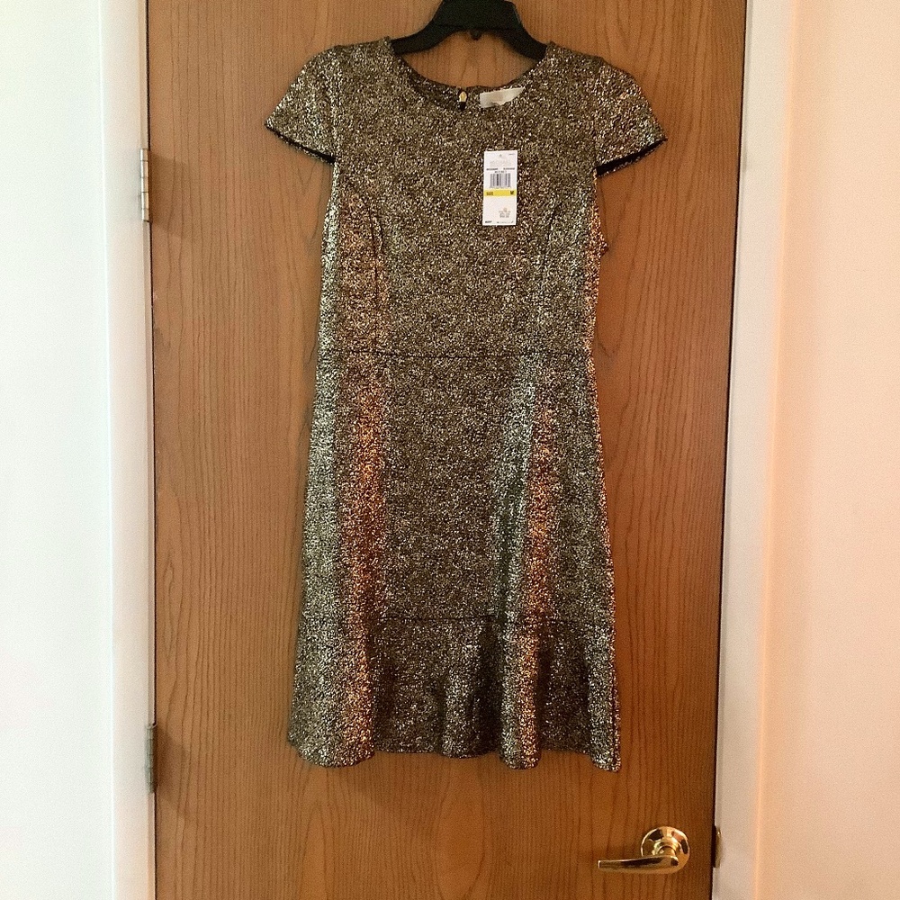 N W T Michael Kors Sz Medium Black& Gold Dress